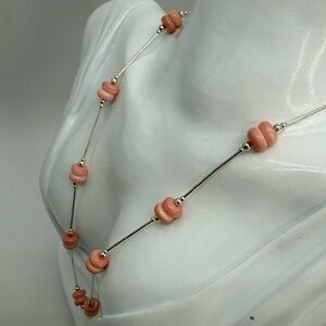 Navajo Pink Conch Shell Rondelle Beaded Necklace on Liquid Silver – 18” – NWT